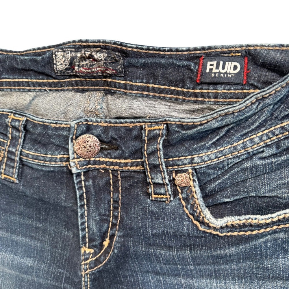 VTG Y2K Silver Jeans Co Fluid Denim Women 32x29 Bootcut Embroidered Pocket